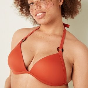 NWT | PINK | Push-Up Triangle Bikini Top with Rings | XL